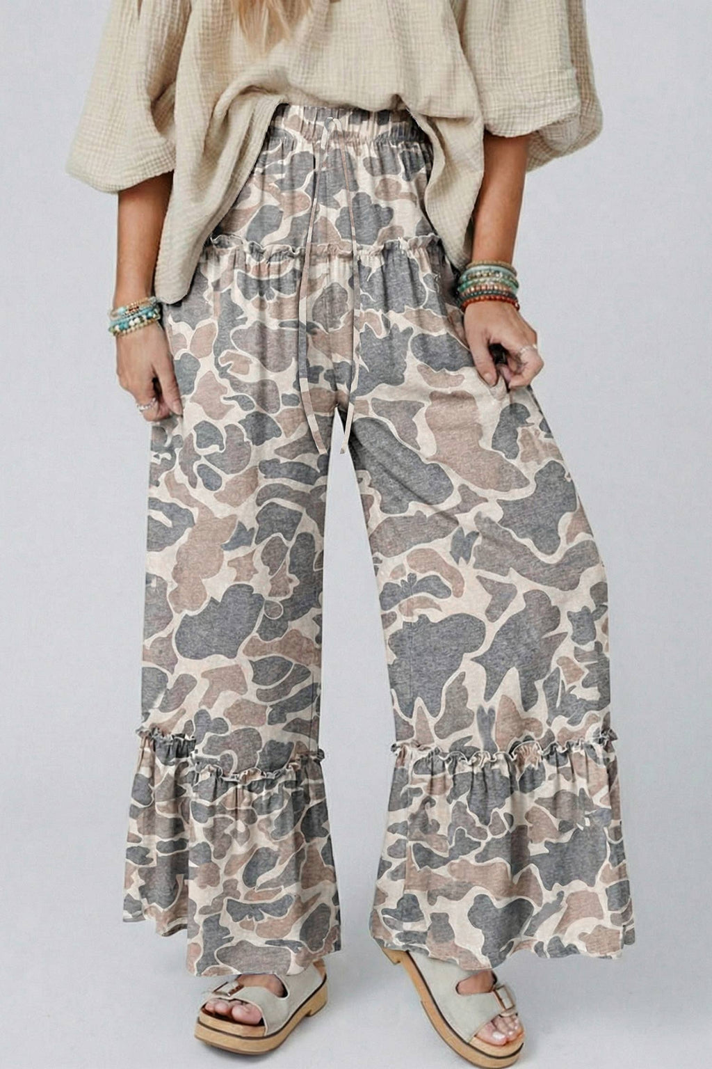 Spring 2026 Camo Print Wide Leg Casual Pants (S-XL)