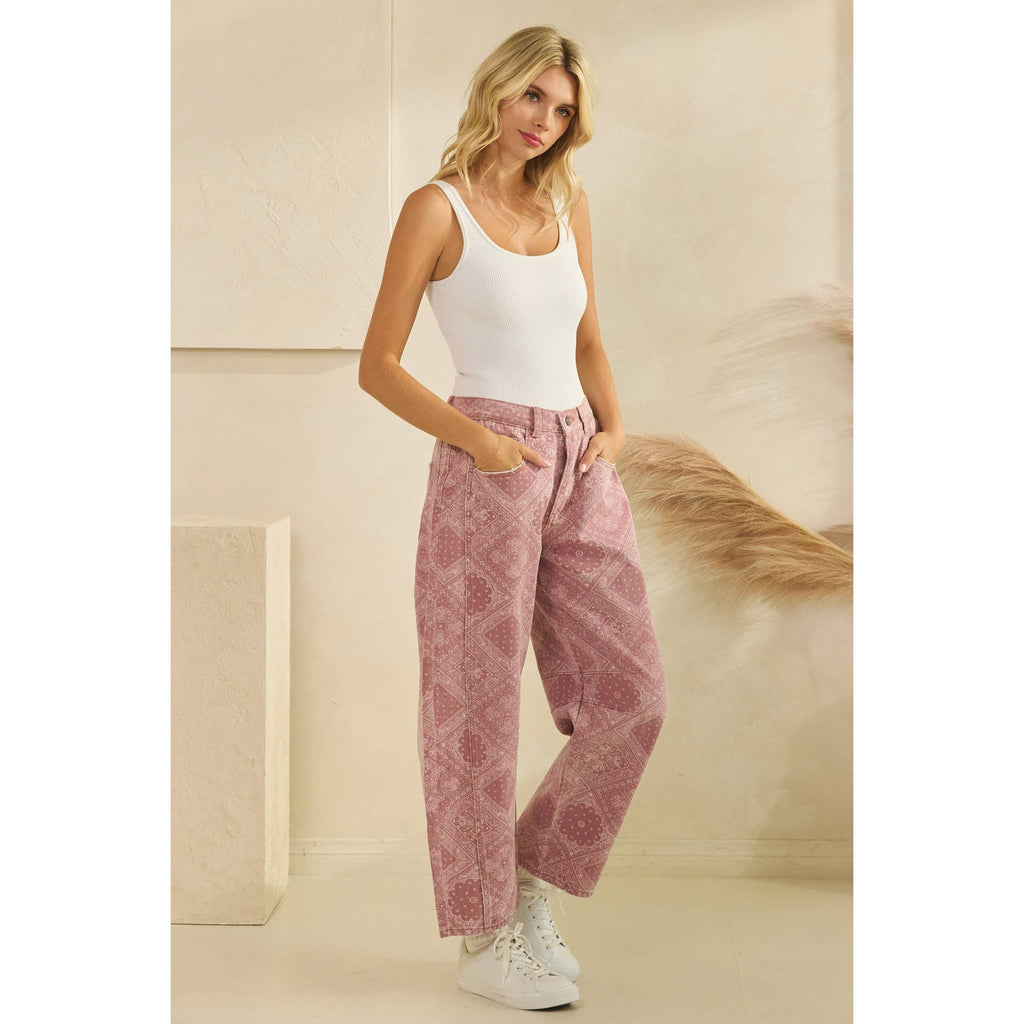 Paisley Printed Denim Pants - Veveret