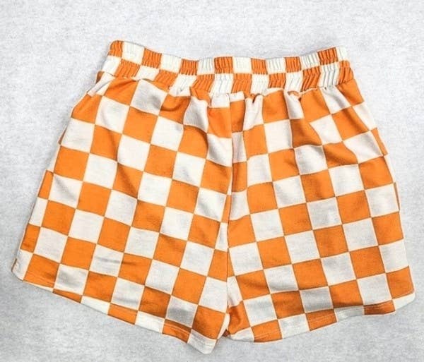 PLUS SIZE CHECKERED SHORTS-ORANGE AND WHITE