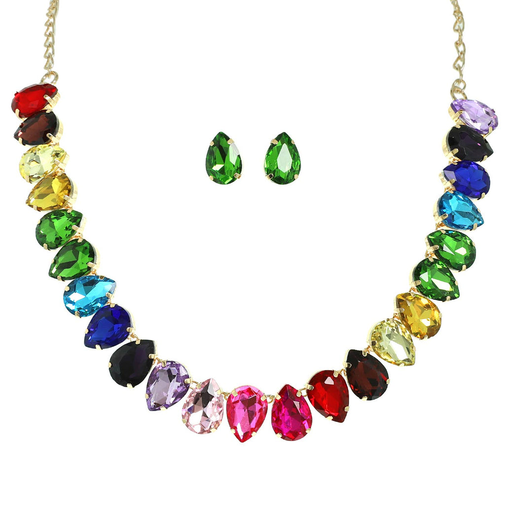 Teardrop Cut Crystal Gemstone Collar Necklace Set