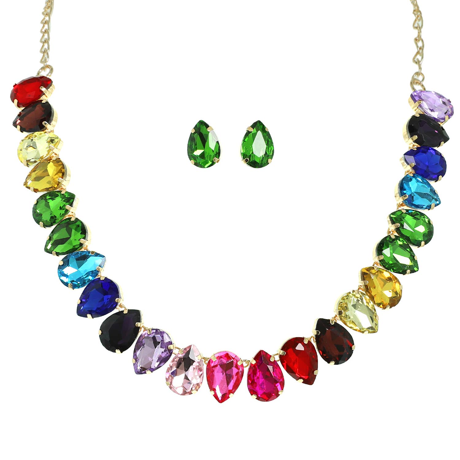 Teardrop Cut Crystal Gemstone Collar Necklace Set