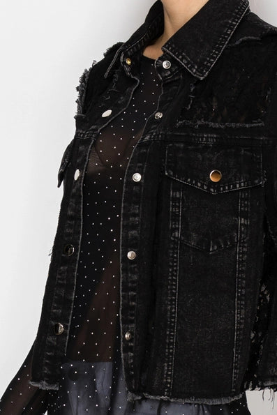 Origami - Black Denim Vest with Lace