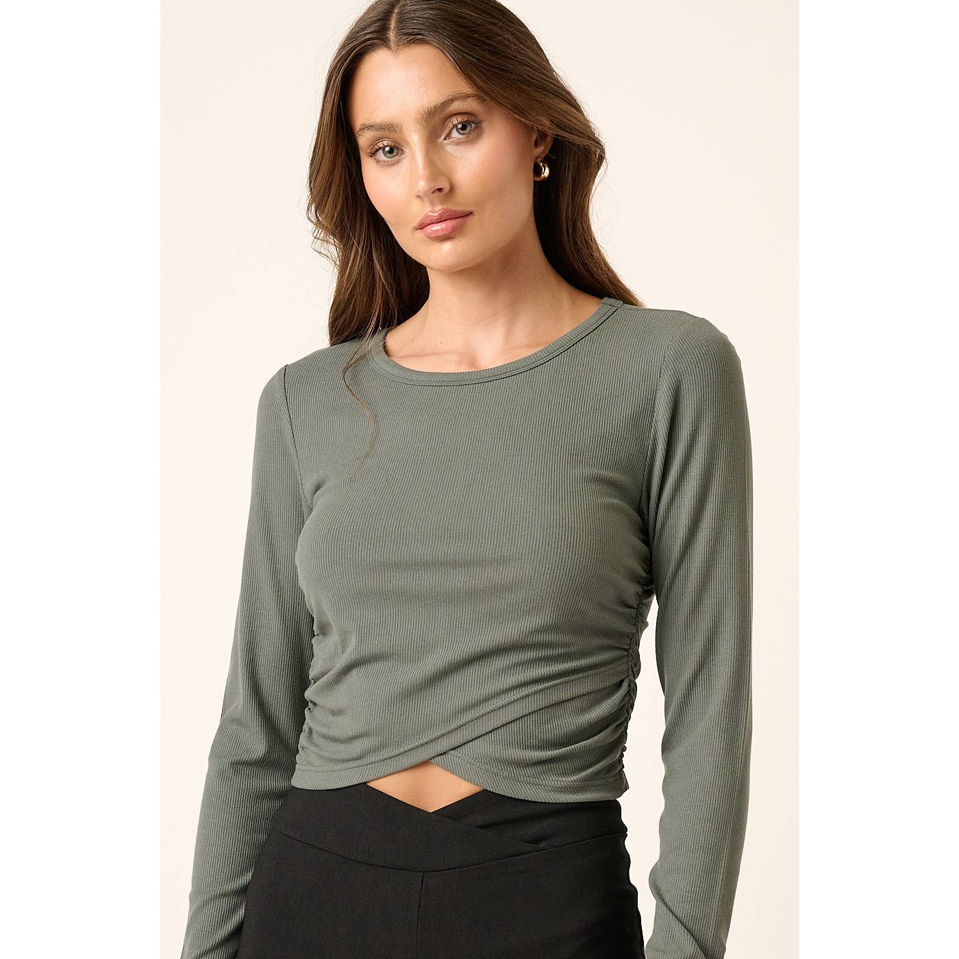 FRONT CROSS LONG SLEEVE KNIT TOP