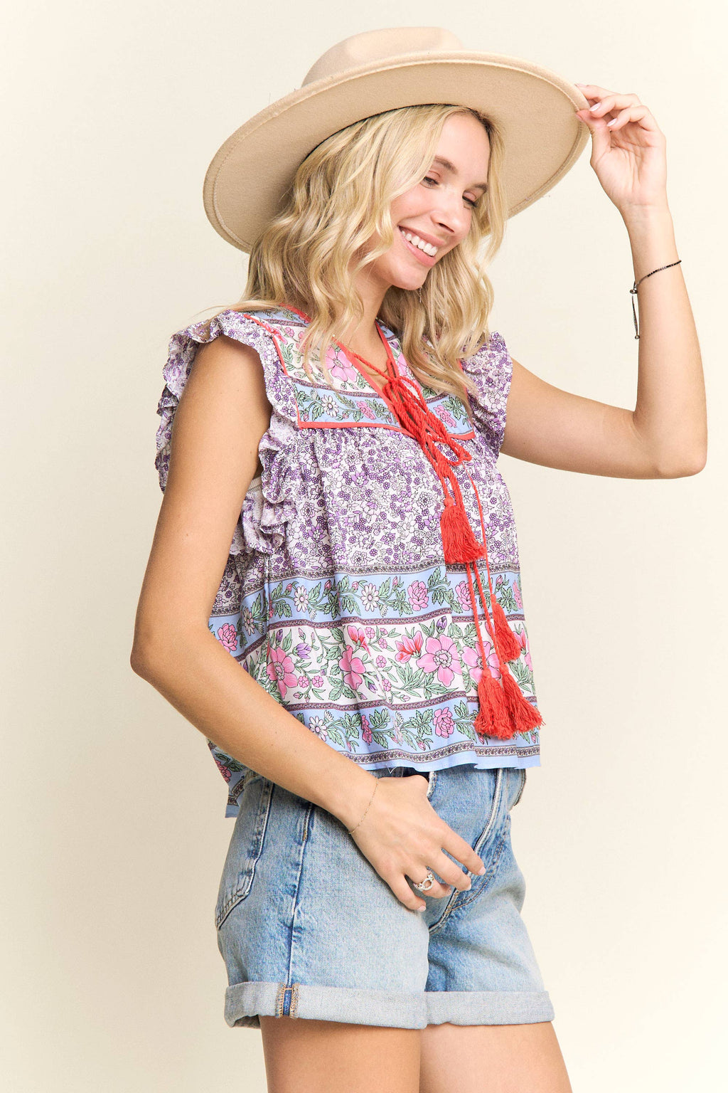 BOHO CONTRAST PRINT BLOUSE- LET2729