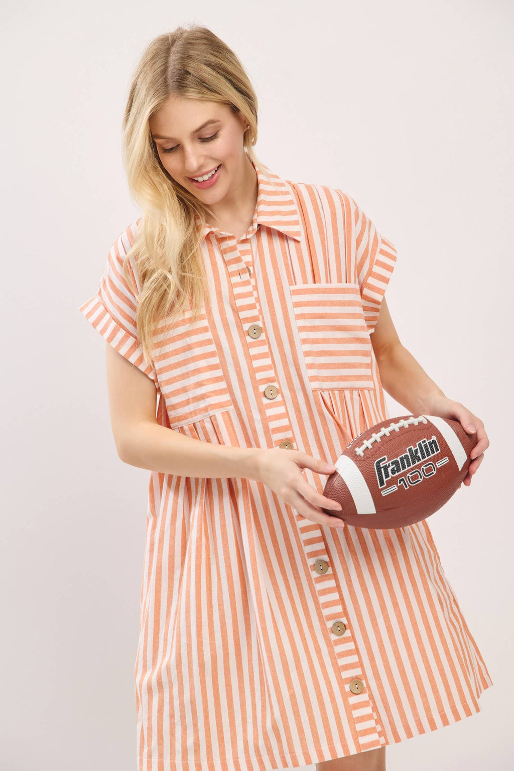 COTTON STRIPED BUTTON DOWN TUNIC DRESS