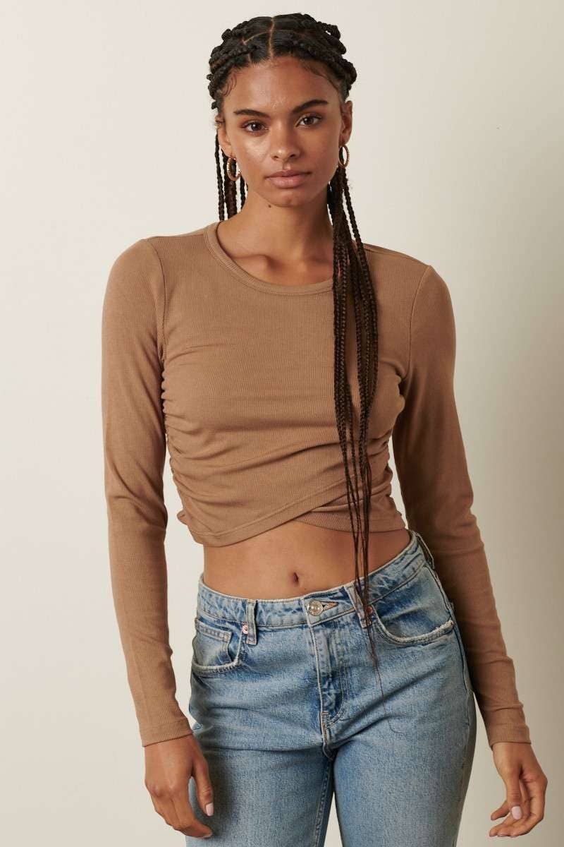 FRONT CROSS LONG SLEEVE KNIT TOP