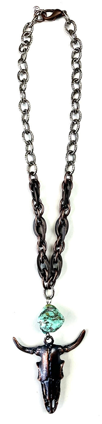 Mixed Chains Necklace With Steer Head Pendant