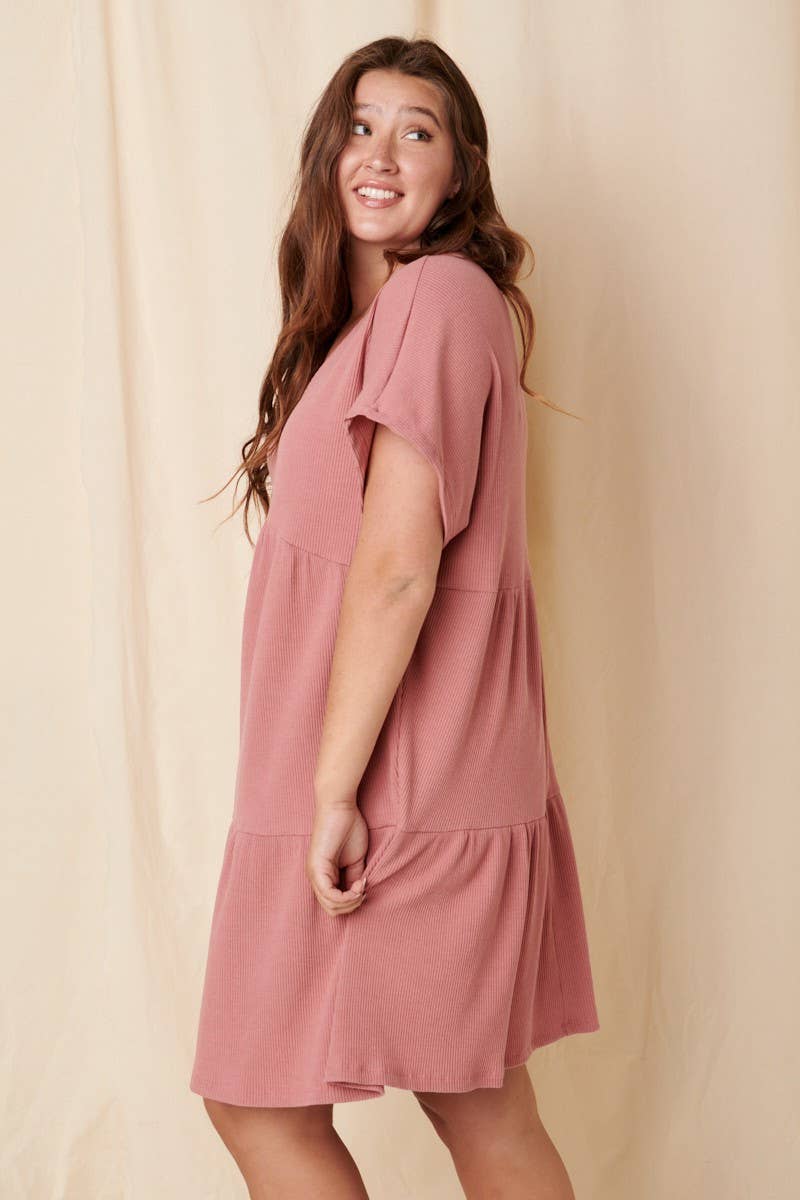 PLUS RIB KNIT BABYDOLL DRESS