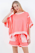 Oversize Reverse Contrast Banded Top HT4028
