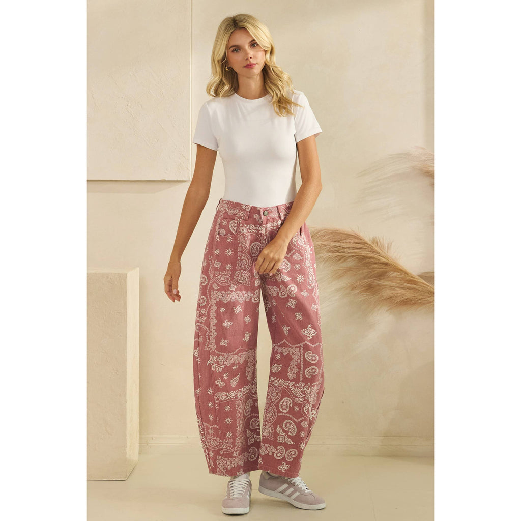 Paisley Printed Denim Pants - Veveret