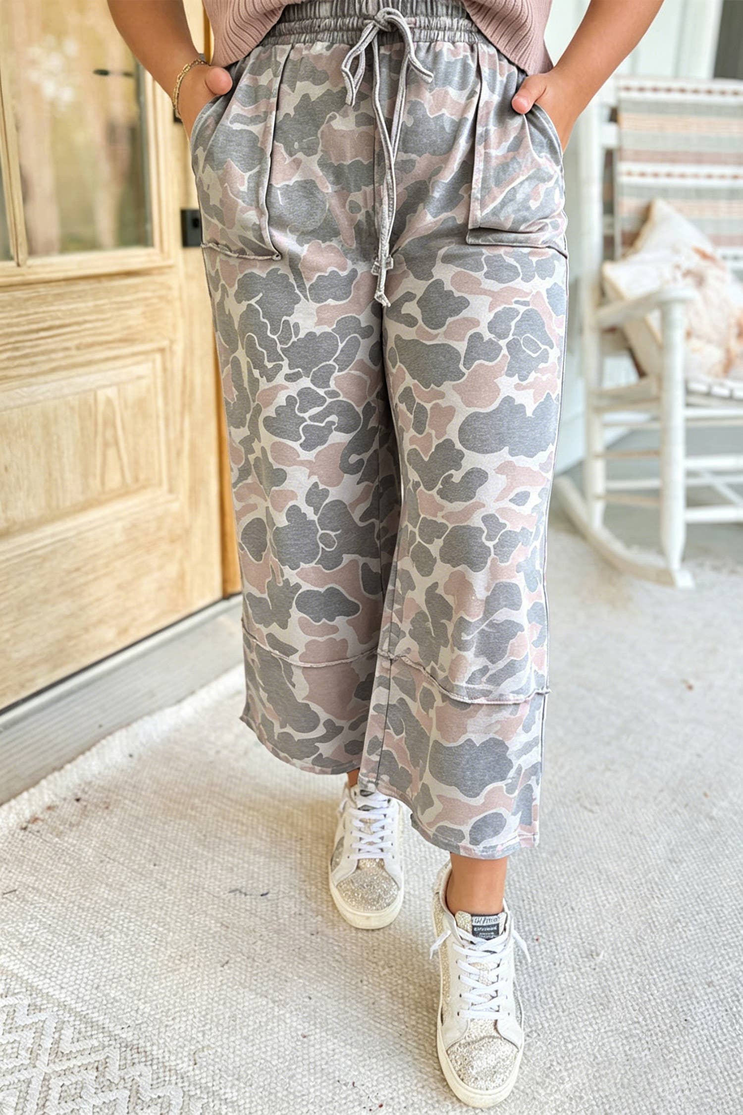 66 Plus Size Camouflage Colorblock High Waist Pants (1X-4X)