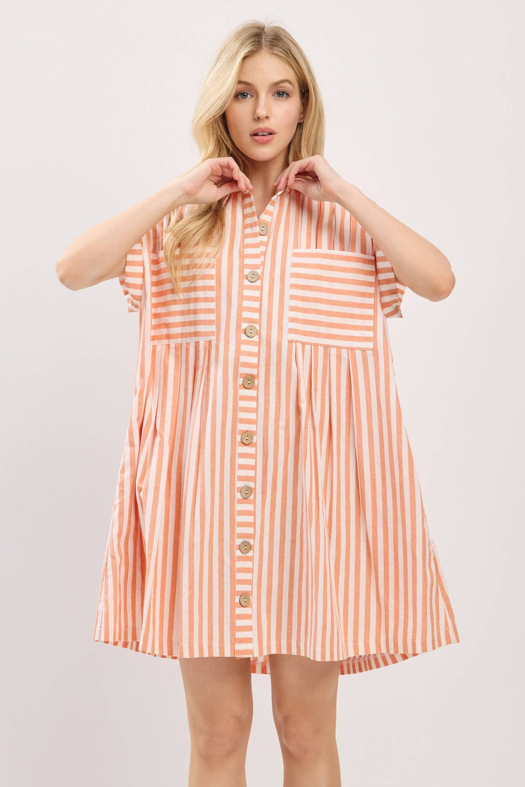COTTON STRIPED BUTTON DOWN TUNIC DRESS