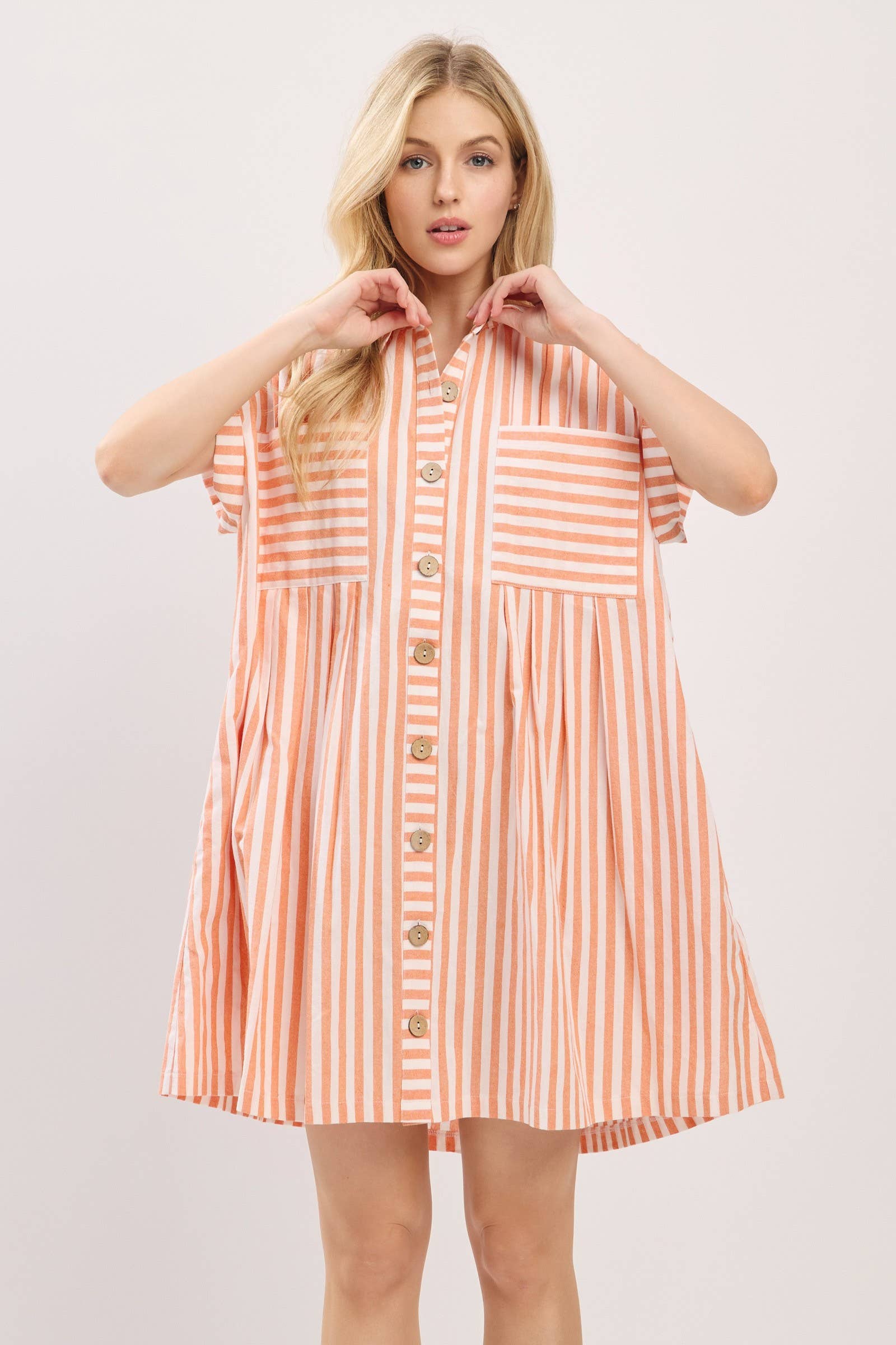 COTTON STRIPED BUTTON DOWN TUNIC DRESS