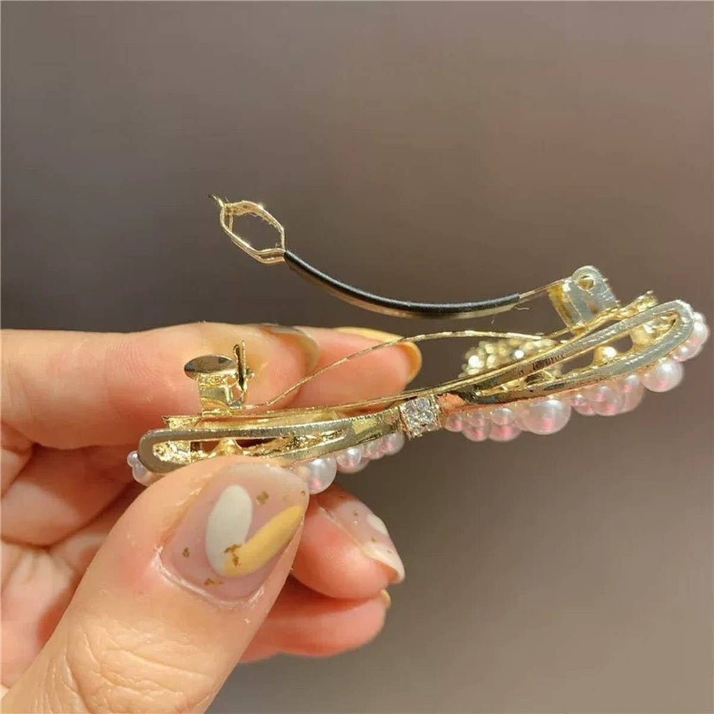 Pearl Bow Hair Clip – 5.5cm Elegant Spring Clip_CWAHA4676