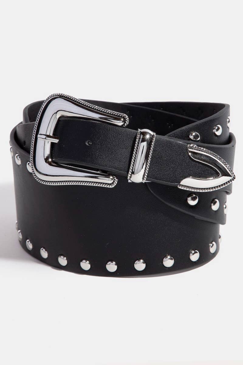 Wide Grommet Studded Vegan Leather Belt