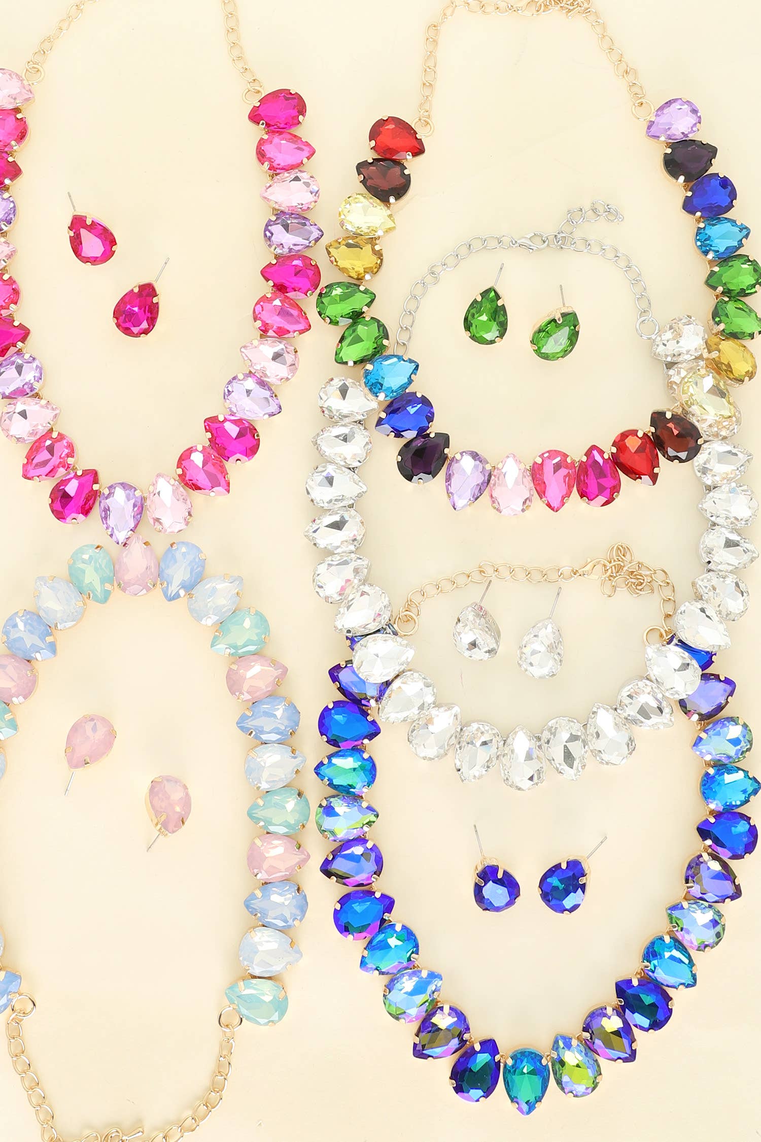 Teardrop Cut Crystal Gemstone Collar Necklace Set