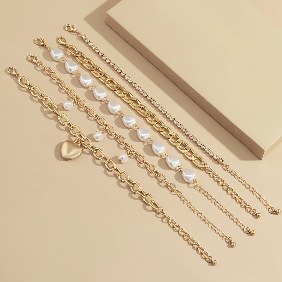 Valentine Heart Pearl Beaded Multi Layered Bracelet Set