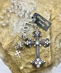 Silver Crystal Cross Charm Necklace