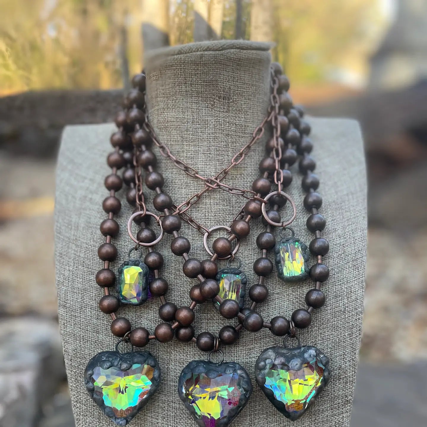 Gypsy South - 3D Crystal Heart Layered Necklace