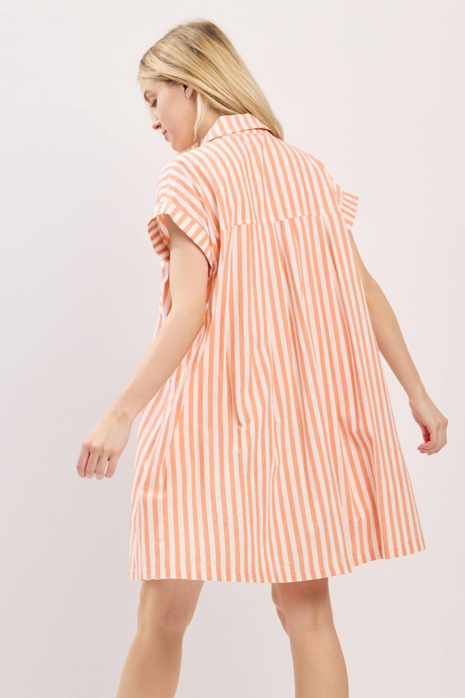 COTTON STRIPED BUTTON DOWN TUNIC DRESS