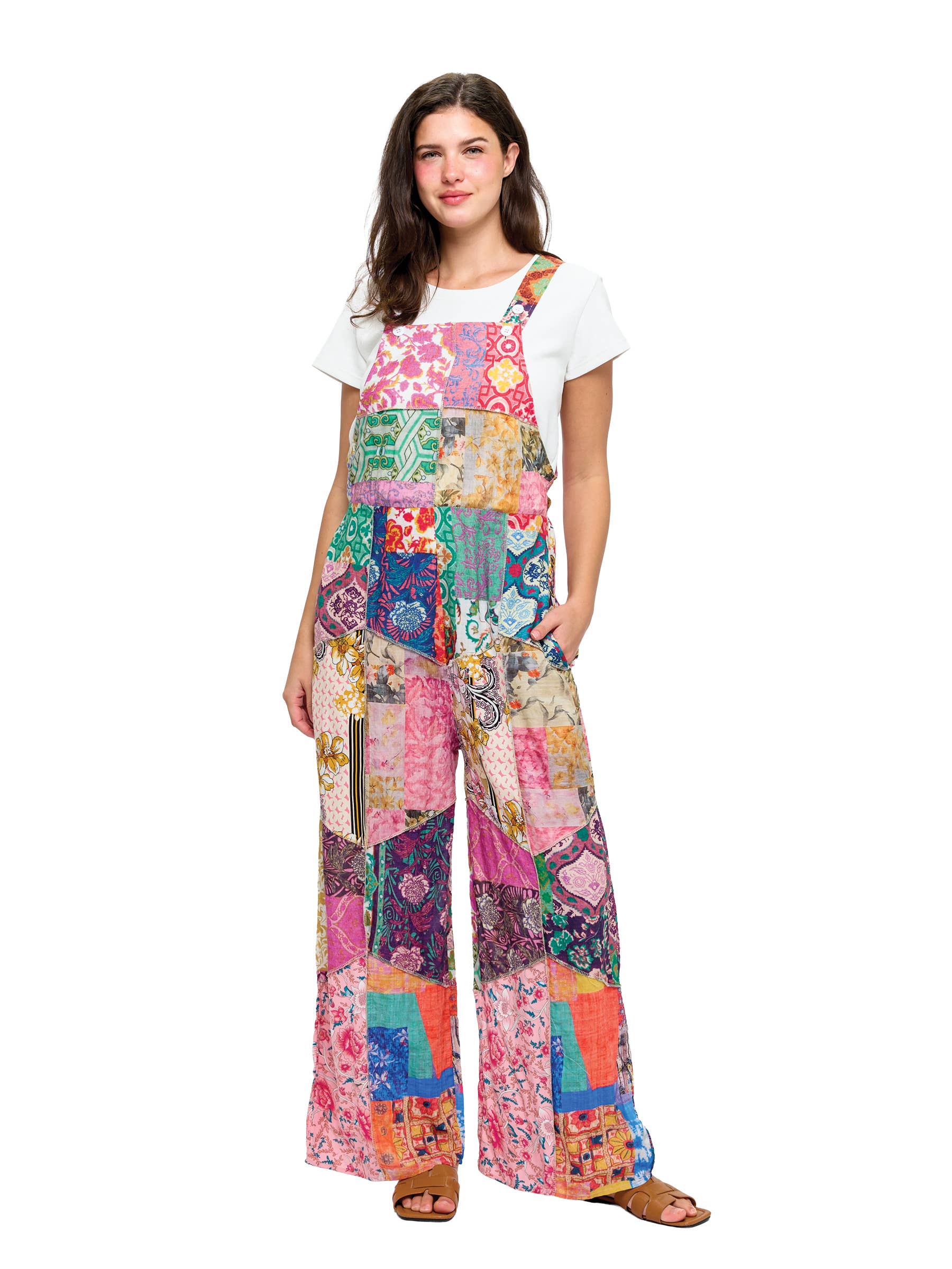 Hippie Wide Leg Printed Patchwork Overall