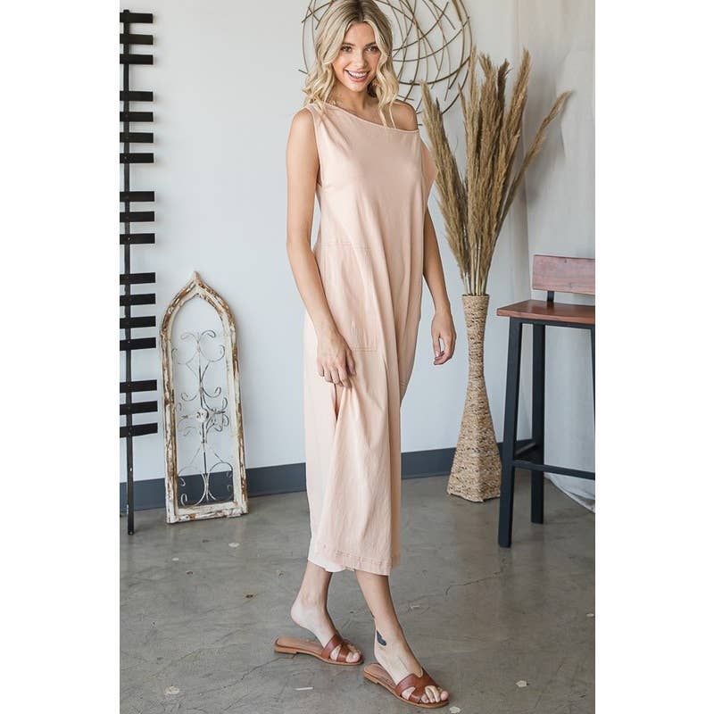 WASHED COTTON SLEEVELESS OVERSIZED MIDI DRESS