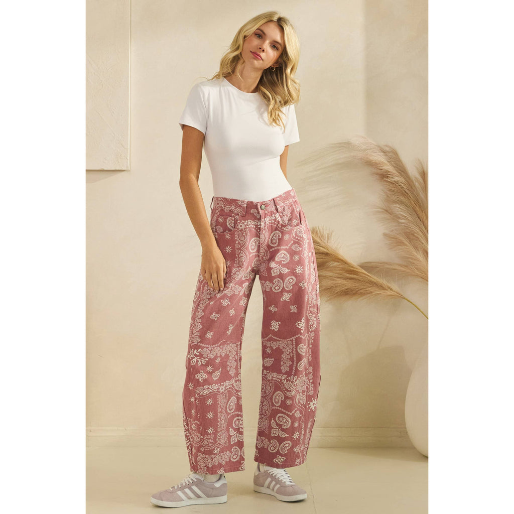 Paisley Printed Denim Pants - Veveret