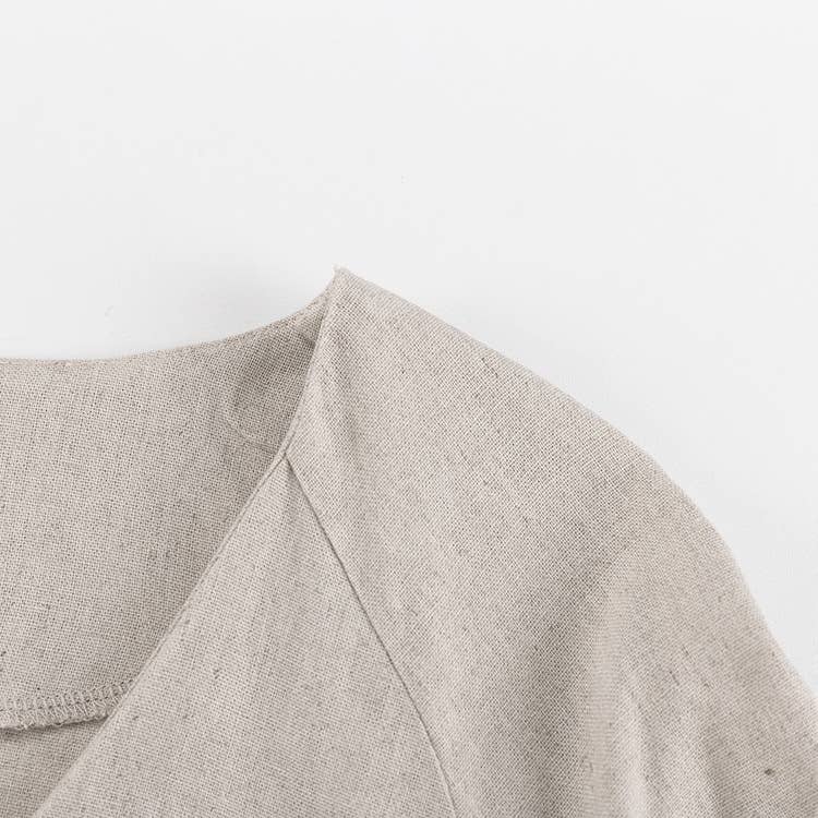 Cotton linen French V-neck lantern sleeve dress