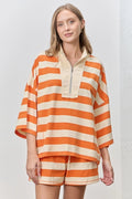 Polagram - Striped Quarter-Zip Oversized French Terry Pullover