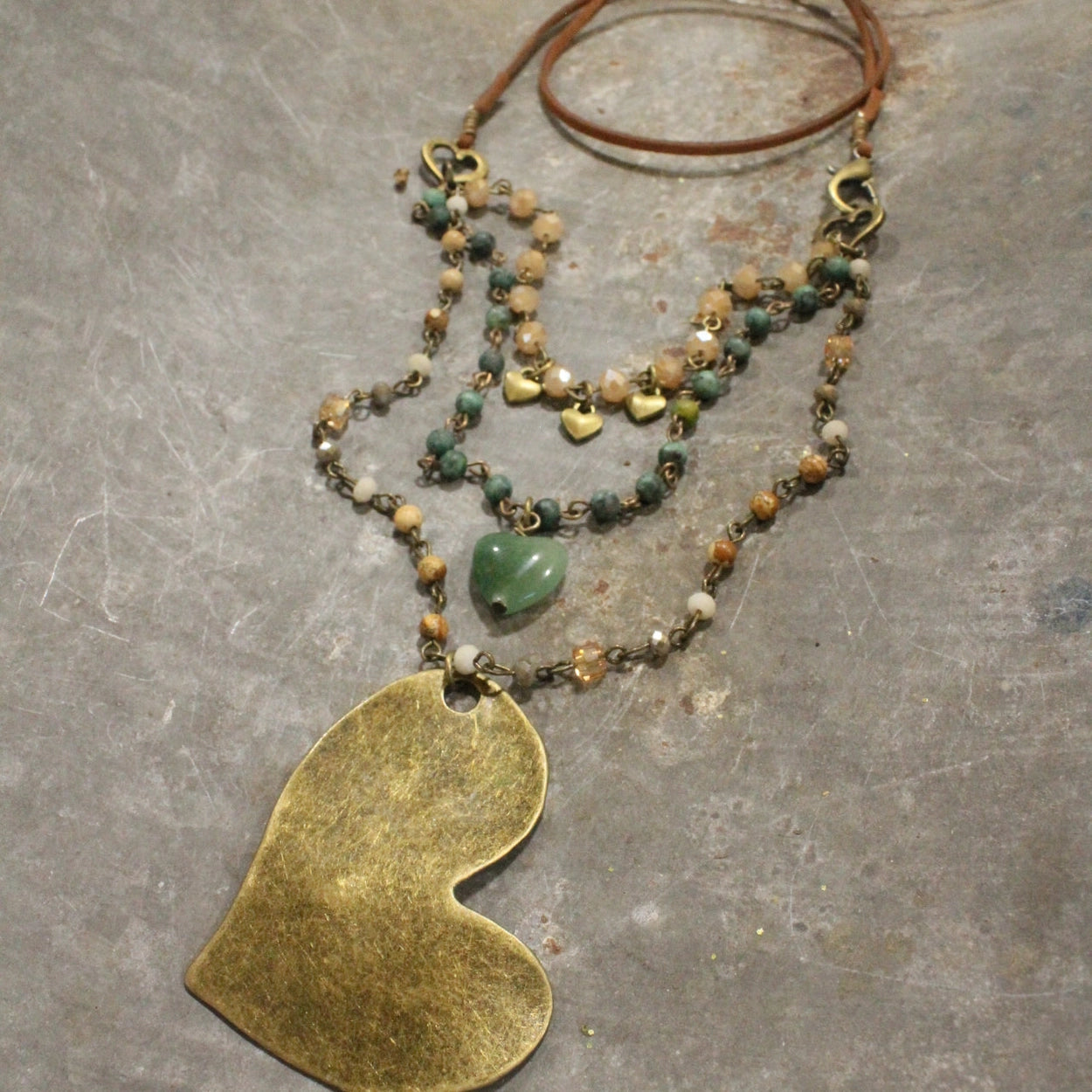The Primitive Peddler - Layers of Love Jasper & Bronze Heart Necklace
