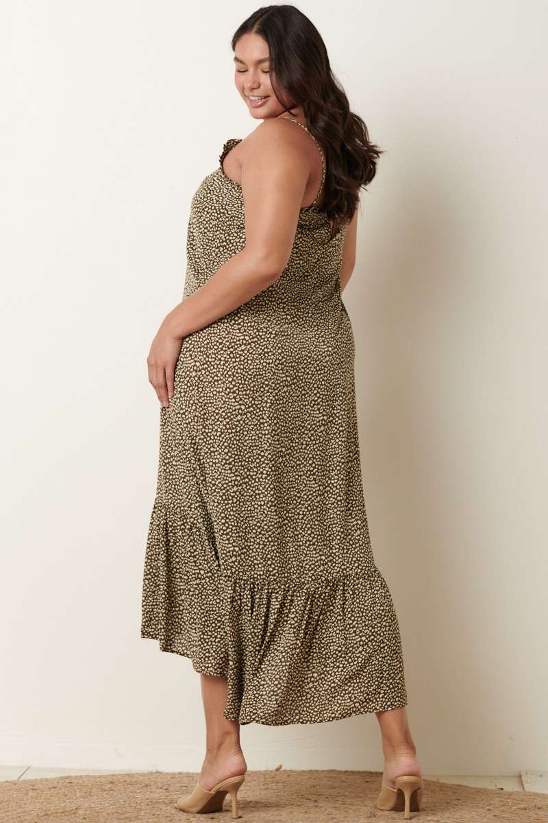 PLUS LEOPARD PRINT RUFFLE MAXI DRESS