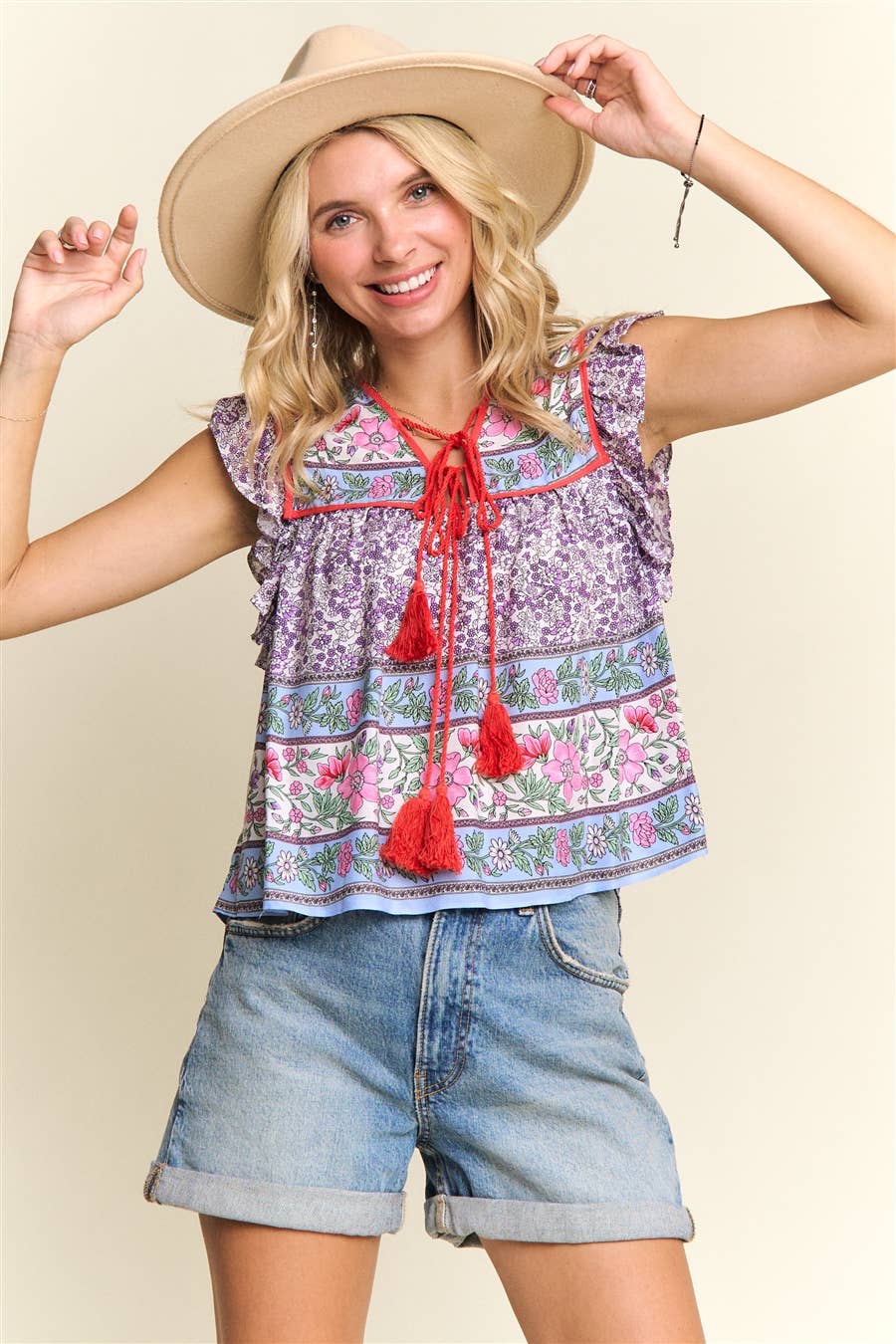 BOHO CONTRAST PRINT BLOUSE- LET2729