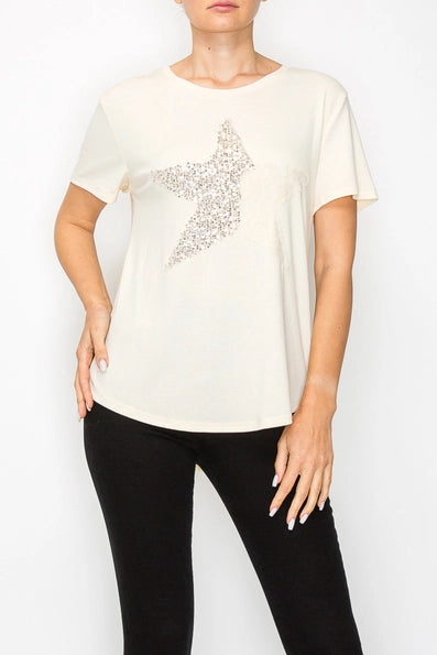 Origami - Beige T-shirt with Sequin Star