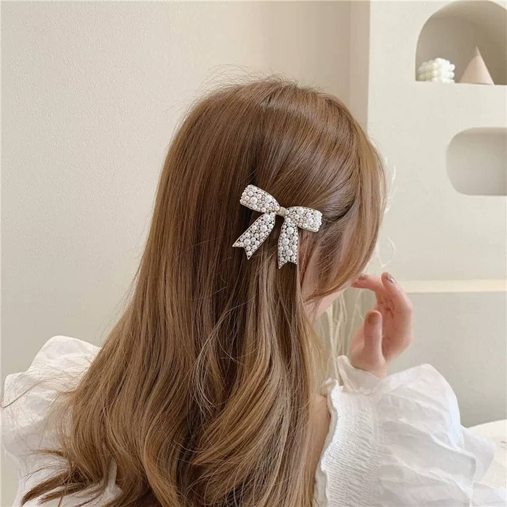 Pearl Bow Hair Clip – 5.5cm Elegant Spring Clip_CWAHA4676