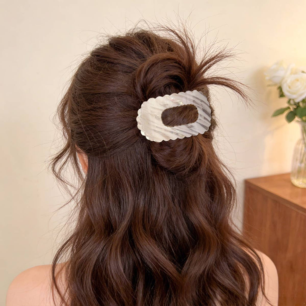 Iridescent Striped Hair Clips Scalloped Rectangle Barrettes