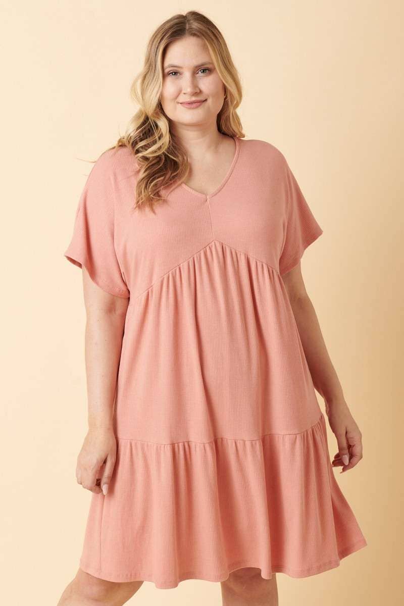 PLUS RIB KNIT BABYDOLL DRESS