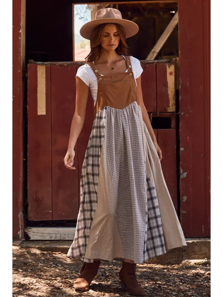 Plus Patchwork Plaid Overall Dress