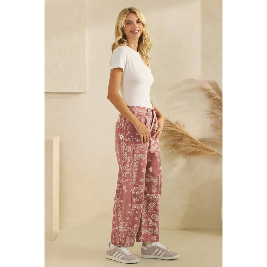 Paisley Printed Denim Pants - Veveret