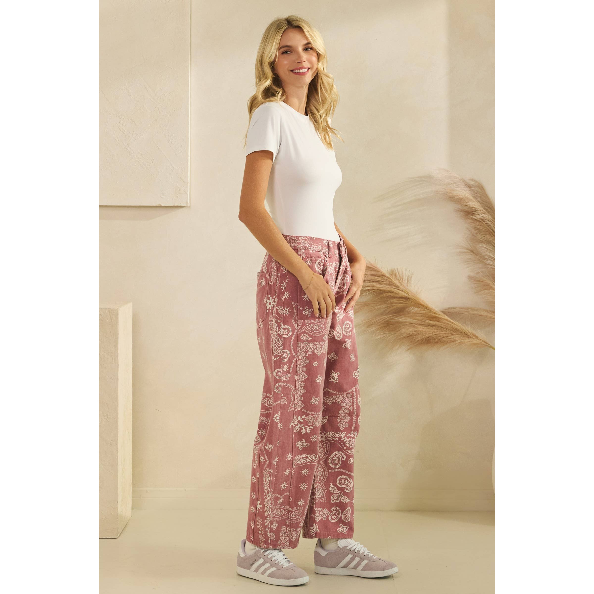 Paisley Printed Denim Pants - Veveret