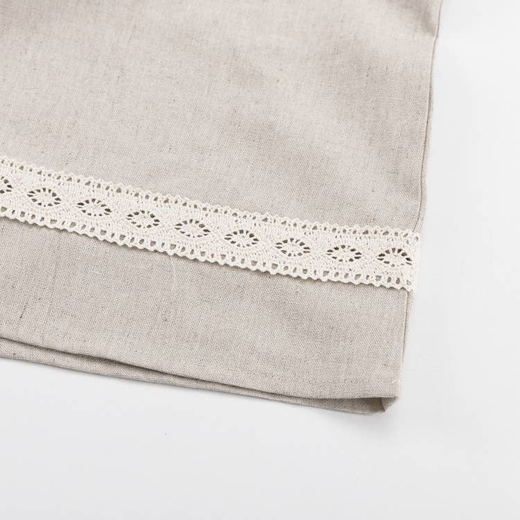 Cotton linen French V-neck lantern sleeve dress