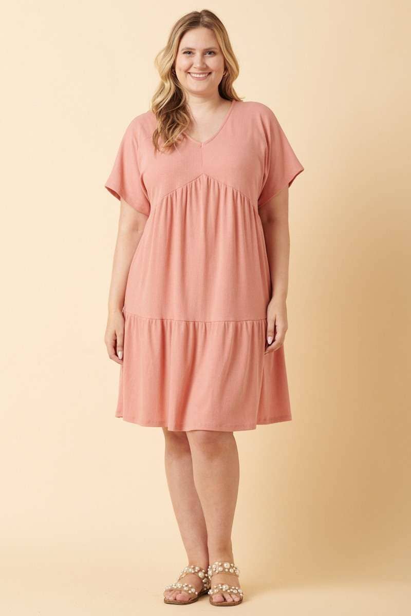 PLUS RIB KNIT BABYDOLL DRESS