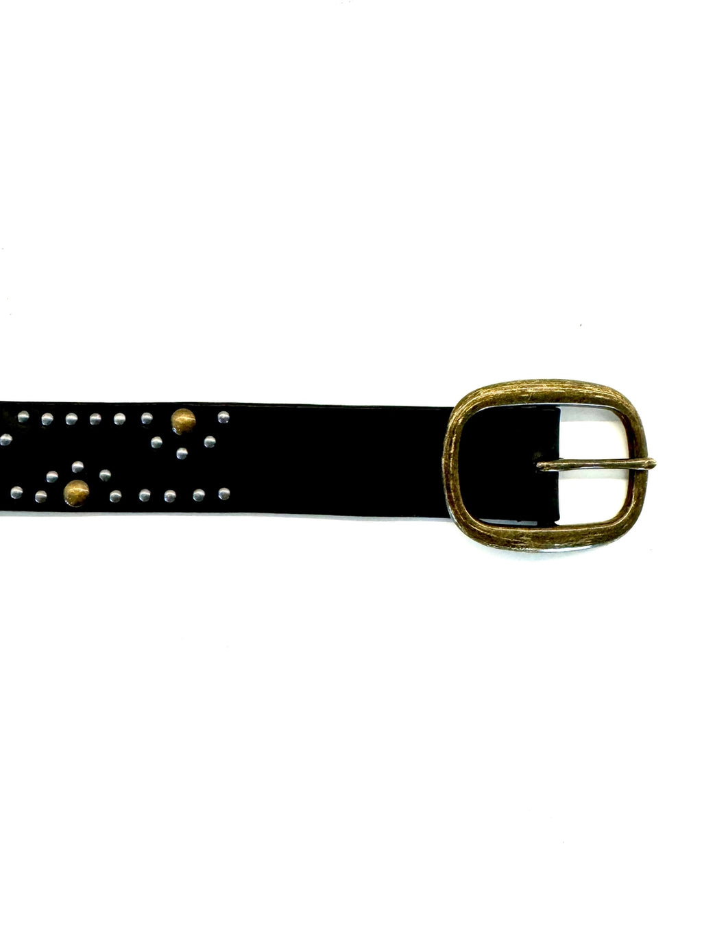 Ginger Blue - Black Leather Belt with Aged Brass and Silver Studs