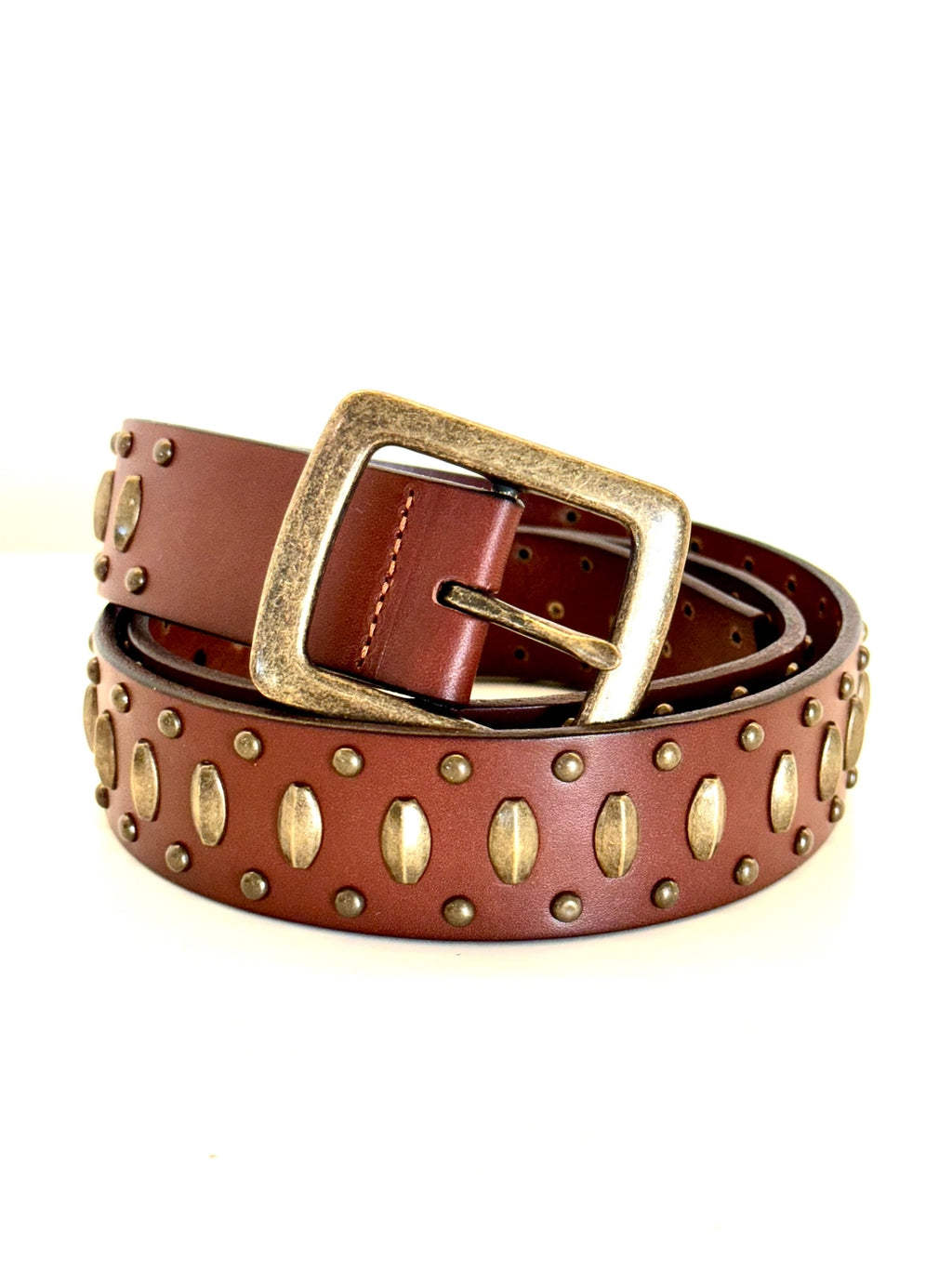 Ginger Blue - Cognac Leather with Aged Brass Studs