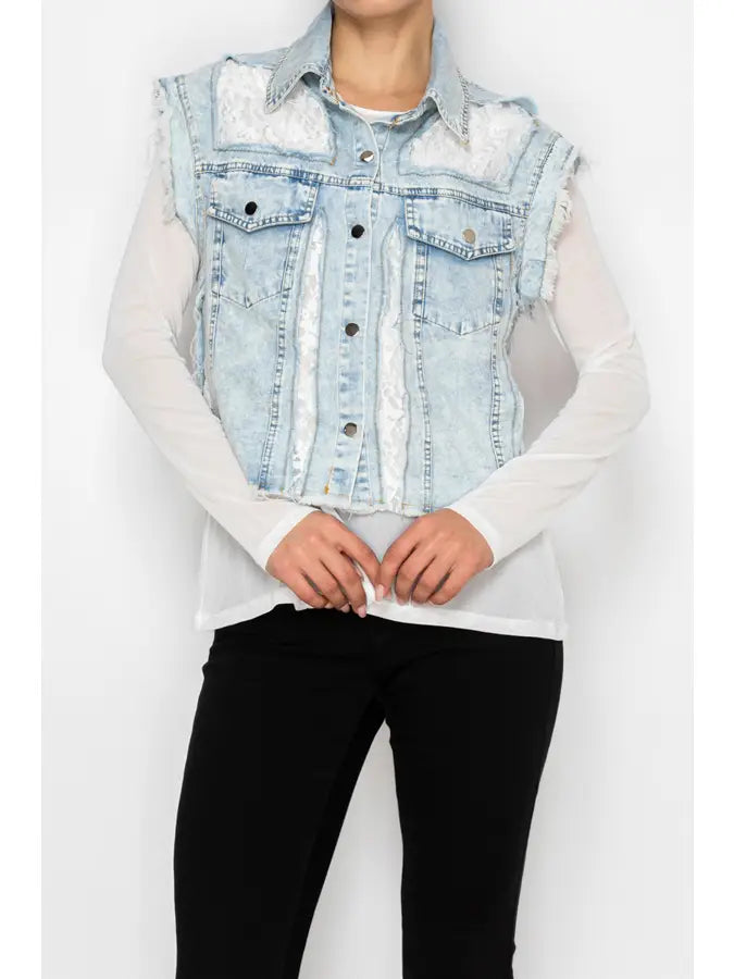 Origami - Denim Vest with lace