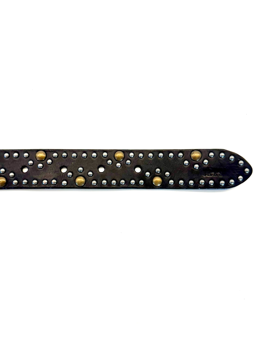 Ginger Blue - Black Leather Belt with Aged Brass and Silver Studs