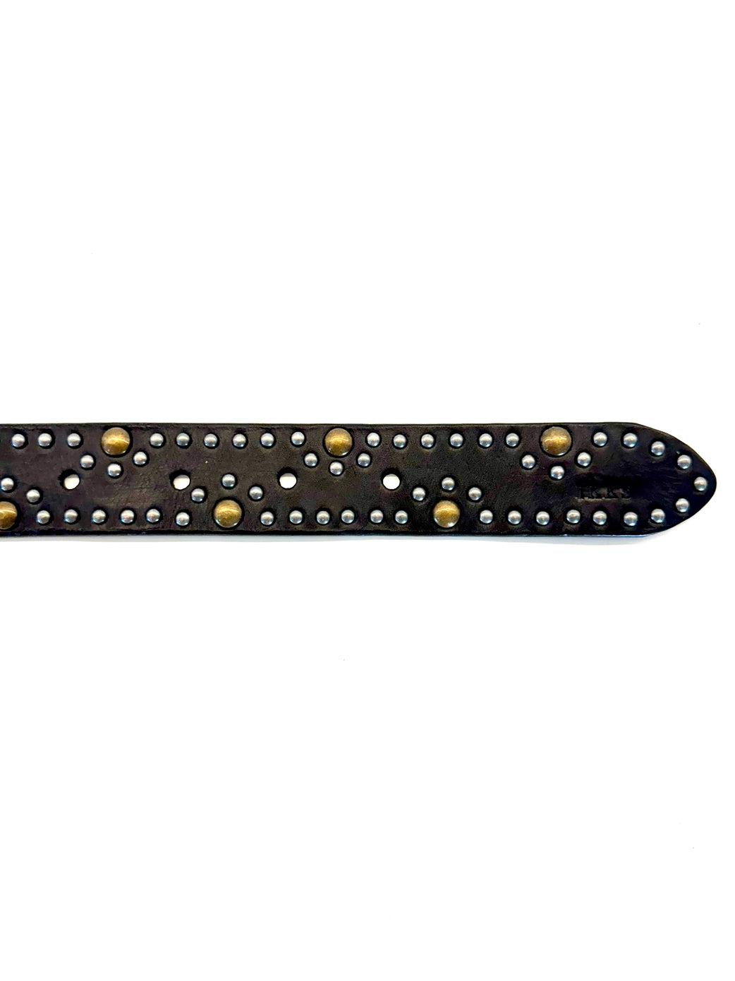 Ginger Blue - Black Leather Belt with Aged Brass and Silver Studs