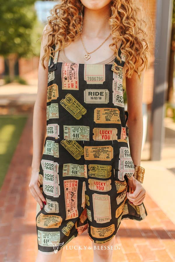 Rodeo Ticket Stamp Printed Thick Strap Romper