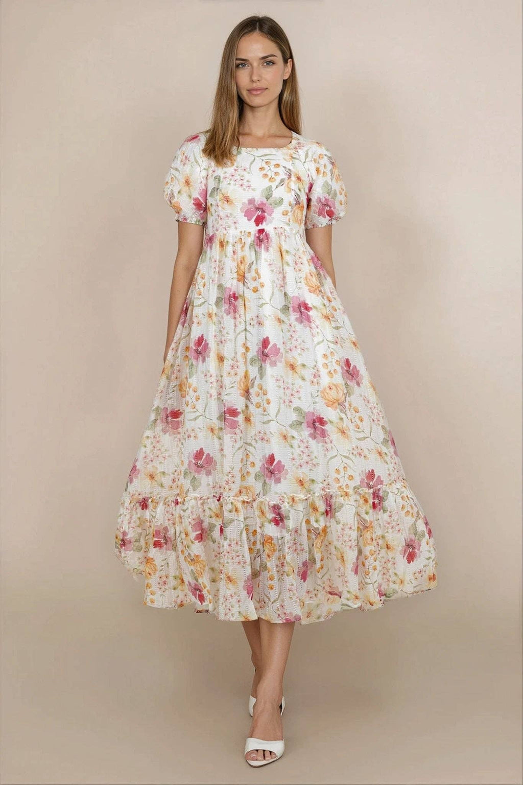 Greta Maxi Dress in Floral White