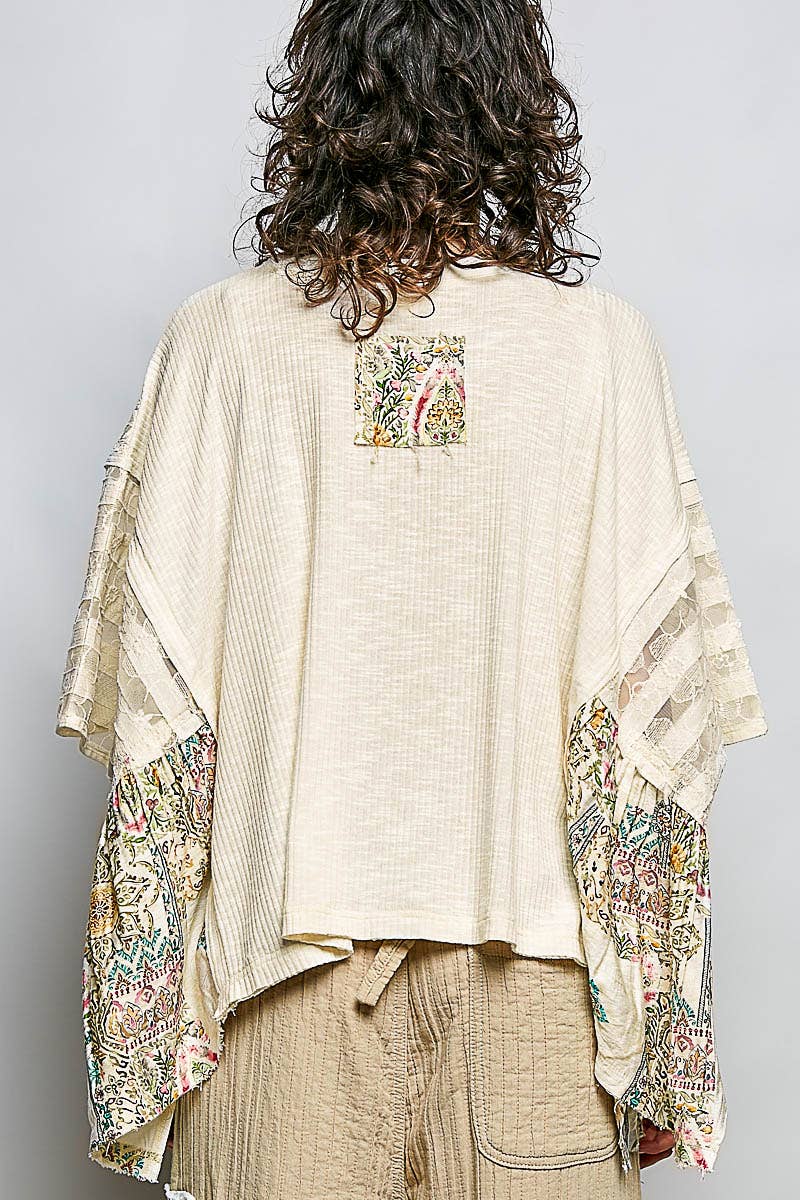 Artisan Rose Appliqué Patchwork Knit Top