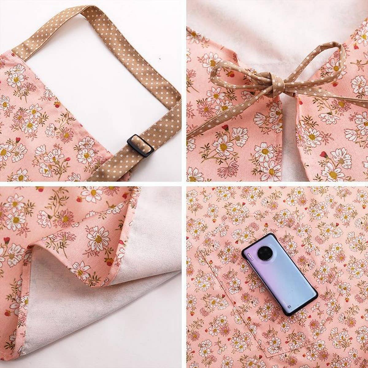 Floral Print Summer Thin Canvas Apron with pockets_CWMM2039